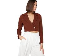 Trendyol Women's Damen Regular Basic Plain Webstoff Blazer Coat, Brown, 40