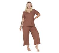 Trendyol Women's Damen Unifarben Gestrickt T-Shirt-Hose Größen in Pyjama Pajama Set, Brown, XXL Plus (2er Pack)