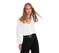 Trendyol Women's Hemdblusenkragen Unifarben Regular Hemd T-Shirt, Ecru, 36