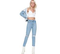Trendyol Women's Herren Hoher Bund Mom Jeans, Blue, 42