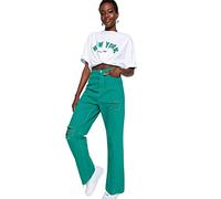 Trendyol Women's High Waist 90's Wide Leg Jeans, Green, 42