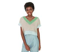Trendyol Women's V-Neck Colorblock Regular Vest Sweater, Stone, S