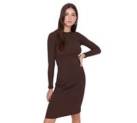 Trendyol Women's Woman Midi Standard Crew Neck Knit Dress, Brown, XS
