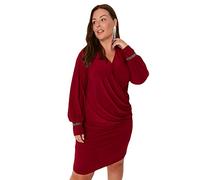 Trendyol Women's Woman Übergröße Midi Skater V-Ausschnitt Webstoff Größen in Kleid Dress, Schwarz, XXL