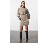 TRENDYOLMİLLA Damen Beige Einfarbig Kurz / Mini Lang Casual Bodycon Kleider