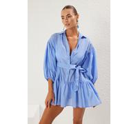 TRENDYOLMİLLA Damen Blau Einfarbig Extra Kurz / Super Mini 3/4-Arm Strandmode Skater Strandkleider EU 36 / UK 8