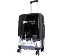Trendyshop365 City-Koffer Weekender Hartschale Mittelgroß mit Flugzeug Städtedesign Bedruckt 68cm 69 Liter 4 Rollen