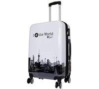 Trendyshop365 City-Koffer Weekender Hartschale Mittelgroß mit Fly The World Motiv Bedruckt 67cm 66 Liter 4 Rollen