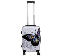 Trendyshop365 Handgepäck Koffer Hartschale Schmetterling 58 Zentimeter 36 Liter 4 Räder Weiß Printdesign Zahlenschloss