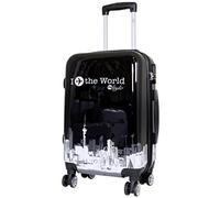 Trendyshop365 Handgepäckkoffer Motiv Flugzeug mit Skyline 58 cm 46 Liter 4 Räder Schwarz Zahlenschloss
