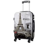 Trendyshop365 Handgepäckkoffer Motiv Paris Eiffelturm 57 cm 34 Liter 4 Räder Grau Zahlenschloss