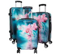 Trendyshop365 Hardcase Koffer-Set 3-teilig Blumen-Motiv Orchidee - 4 Räder Zahlenschloss bunt