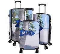 Trendyshop365 Hartschale Koffer-Set 3-teilig Beach 4 Räder Bunt Printdesign Zahlenschloss