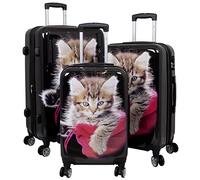 Trendyshop365 Hartschale Koffer-Set Katze 3-teilig Bunt