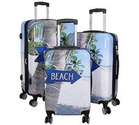 Trendyshop365 Hartschale Koffer-Set mit Motiv 3-teilig Beach 4 Räder Bunt Strand Zahlenschloss