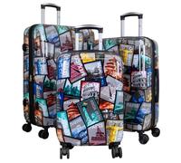 Trendyshop365 Koffer-Set 3-teilig Hartschale - bunt Motiv Weltreise Rio Athen Paris