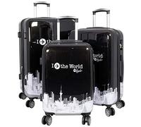 Trendyshop365 Koffer-Set Hartschale Fly The World 3-teilig 4 Räder Schwarz Printdesign Zahlenschloss