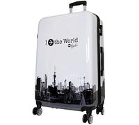 Trendyshop365 Reisekoffer Groß Hartschale mit Flugzeug Städtedesign Bedruckt 77cm 94 Liter 4 Rollen Weiß