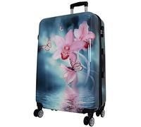 Trendyshop365 Reisekoffer Groß Hartschale mit Pinker Orchidee Bedruckt 77cm 94 Liter 4 Rollen Bunt