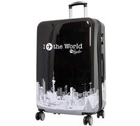 Trendyshop365 Reisekoffer Hartschale Fly The World 77 Zentimeter 94 Liter 4 Räder Schwarz Designprint Zahlenschloss