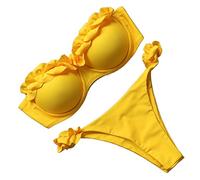 TRENIS Print Leopard Bikini Push Up Badeanzug Sexy Frauen Bikini Set Tanga Badeanzug Bandeau Beach Wear Bademode (Color : B1840YE, Size : L)