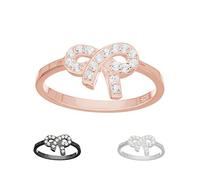 Treuheld® | 925 Sterling Silber RING mit SCHLEIFE und KRISTALLEN - SILBER oder SCHWARZ oder ROSE-GOLD - Strass Damen-Ring mit Zirkonia - Schmuck mit Kristallsteinen und Schlaufe in 12 Größen