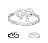 Treuheld® | 925 Sterling Silber RING mit SCHLEIFE und KRISTALLEN - SILBER oder SCHWARZ oder ROSE-GOLD - Strass Damen-Ring mit Zirkonia - Schmuck mit Kristallsteinen und Schlaufe in 12 Größen