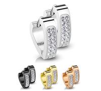 Treuheld® | Dreieckige Schwarze CREOLEN mit KRISTALLEN - Edelstahl- Damen & Herren OHRRINGE - Zirkonia GLITZER Ohrstecker - KLAPPVERSCHLUSS - Ohrschmuck zum Klappen - Silber, Rose-Gold, Gold, Schwarz