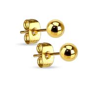Treuheld® | Goldene Kugel Ohrstecker - Edelstahl Ohrringe mit Kugel in Gold - Kugel: 6mm - Ohrring für Männer & Frauen - Steckverschluss - Perle Ohrschmuck Ohrring Ohrpiercing - [04.] - 6mm