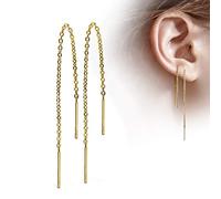 Treuheld® | GOLDENE OHRSTECKER mit KETTE - Edelstahl Ohrringe in GOLD mit Stab - glänzende Ohrstecker für Damen und Kinder - sehr elegant - ohne Verschluss