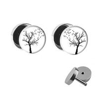 Treuheld® | Lebens-Baum mit Blättern | Ohrstecker Set | Tree of Life Fake Plugs mit Gewinde zum Schrauben | 10mm | Chirurgenstahl Ohrringe Stecker