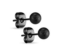 Treuheld® | Schwarze Diamant-Optik Kugel Ohrstecker - Edel-Stahl Ohr-Ringe - Matt Schwarz - Kugel: 3, 4, 5, 6, 7, 8, 10 mm - sandgestrahlt - Männer & Frauen - Steck-Verschluss - [01.] - 3mm