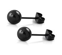 Treuheld® | Schwarze Kugel Ohrstecker im Set | Edelstahl 316L | 8mm Perlen - Größe | Butterfly-Verschluss (Steckverschluss) | Damen/Unisex