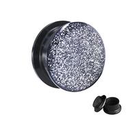 Treuheld® | SILBER/SCHWARZER GLITTER OHR PLUG - Größen: 3mm - 30mm | mit Gewinde - Piercing Flesh Tunnel Plug mit GLITZER aus KUNSTSTOFF (Acryl - Plastik) zum Schrauben - Damen & Herren - STRASS
