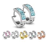 Treuheld® | Silberne Klapp-Creolen/Ohrringe zum Klappen | medizinischer Edelstahl | mit blauen Kristallen | 4mm x 15mm | Set/Paar Ohrstecker