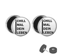 Treuheld® Silberner Fake Plug "Chill mal dein Leben" - Bild Ohrstecker mit Motiv - für Damen, Herren, Kinder - Anzahl: 1 Paar (2 Stück)