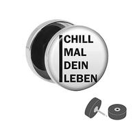 Treuheld® Silberner Fake Plug "Chill mal dein Leben" - Bild Ohrstecker mit Motiv - für Damen, Herren, Kinder - Anzahl: 1 Stück