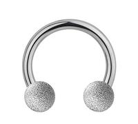 Treuheld® | Silbernes Piercing HUFEISEN in DIAMANT-OPTIK aus Chirurgenstahl - 10 Größen - sandgestrahlte Kugeln zum Schrauben - matt SILBER - Septum Helix Tragus Nase Brust Ohr Intim usw - CBR Barbell