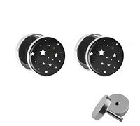 Treuheld® | Sterne - Ohrstecker zum Schrauben | Set/Paar | Schwarz/Weiß | Chirurgenstahl | 10mm Sternen-Himmel Fake Plugs für Damen und Kinder