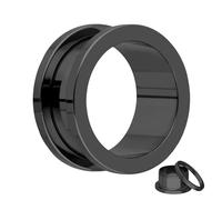 Treuheld® Titan Flesh Tunnel - Schwarz - Schraubverschluss/Gewinde Ohr Plug - 18 Größen