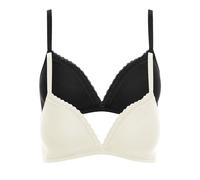 Triangel-BH LISCA "2er Pack Triangel BH ohne Bügel Ines", Damen, Gr. 75, Cup A, bunt (schwarz, cream), Spitze, Obermaterial: 95% Baumwolle CO. 5% Elasthan EL., BHs Triangel-BH (88956253-75) schwarz, c