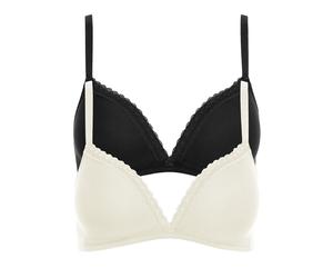 Triangel-BH LISCA "2er Pack Triangel BH ohne Bügel Ines", Damen, Gr. 75, Cup A, bunt (schwarz, cream), Spitze, Obermaterial: 95% Baumwolle CO. 5% Elasthan EL., BHs Triangel-BH (88956253-75) schwarz, c