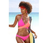 Triangel-Bikini BENCH., Damen, Gr. 34, Cup A/B, pink (pink, orange), Recycling-Polyamid, kontrastfarbene Details, unifarben, Bikini-Sets Triangel-Bikini, gewickelt in zweifarbigem Design (35770911-34)