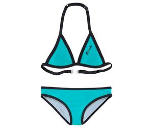 Triangel-Bikini BENCH., Mädchen, Gr. 134/140, N-Gr, blau (türkis, schwarz), Polyamid, Colorblocking, unifarben mit Farbeinsatz, Bikini-Sets Triangel-Bikini, mit Logoprint an Top und Hose (442874-134)