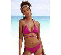 Triangel-Bikini BRUNO BANANI, Damen, Gr. 42, Cup C/D, lila (beere), Microfaser, Recycling-Polyamid, unifarben, Bikini-Sets Triangel-Bikini, unifarben mit langem Bindeband (53782869-42) beere
