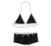 Triangel-Bikini BUFFALO, Mädchen, Gr. 122/128, N-Gr, schwarz-weiß (schwarz, weiß), Polyamid, kontrastfarbene Details, Bikini-Sets Triangel-Bikini, mit trendiger Hotpants (174162-122) schwarz, weiß