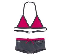 Triangel-Bikini BUFFALO, Mädchen, Gr. 134/140, N-Gr, grau (grau, pink), Polyamid, kontrastfarbene Details, Bikini-Sets Triangel-Bikini, mit trendiger Hotpants (191928-134) grau, pink