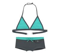 Triangel-Bikini BUFFALO, Mädchen, Gr. 158/164, N-Gr, blau (grau, türkis), Polyamid, kontrastfarbene Details, Bikini-Sets Triangel-Bikini, mit trendiger Hotpants (95943645-158) grau, türkis