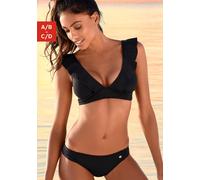 Triangel-Bikini JETTE, Damen, Gr. 32, Cup A/B, schwarz, Polyamid, unifarben, Bikini-Sets Triangel-Bikini, mit Volant (34406752-32) schwarz