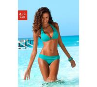 Triangel-Bikini LASCANA, Damen, Gr. 38, Cup A, blau (türkis), Polyamid, unifarben, Bikini-Sets Triangel-Bikini, im Nacken zu binden, wattierte Cups, mit eingearbeiteten Kissen (237075-38) türkis